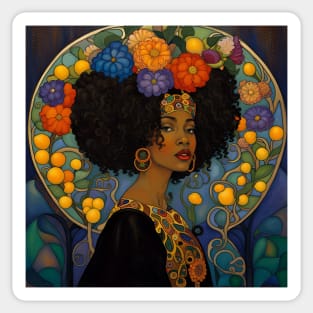 Women's Art Nouveau Black Woman and flowers Tee Sticker